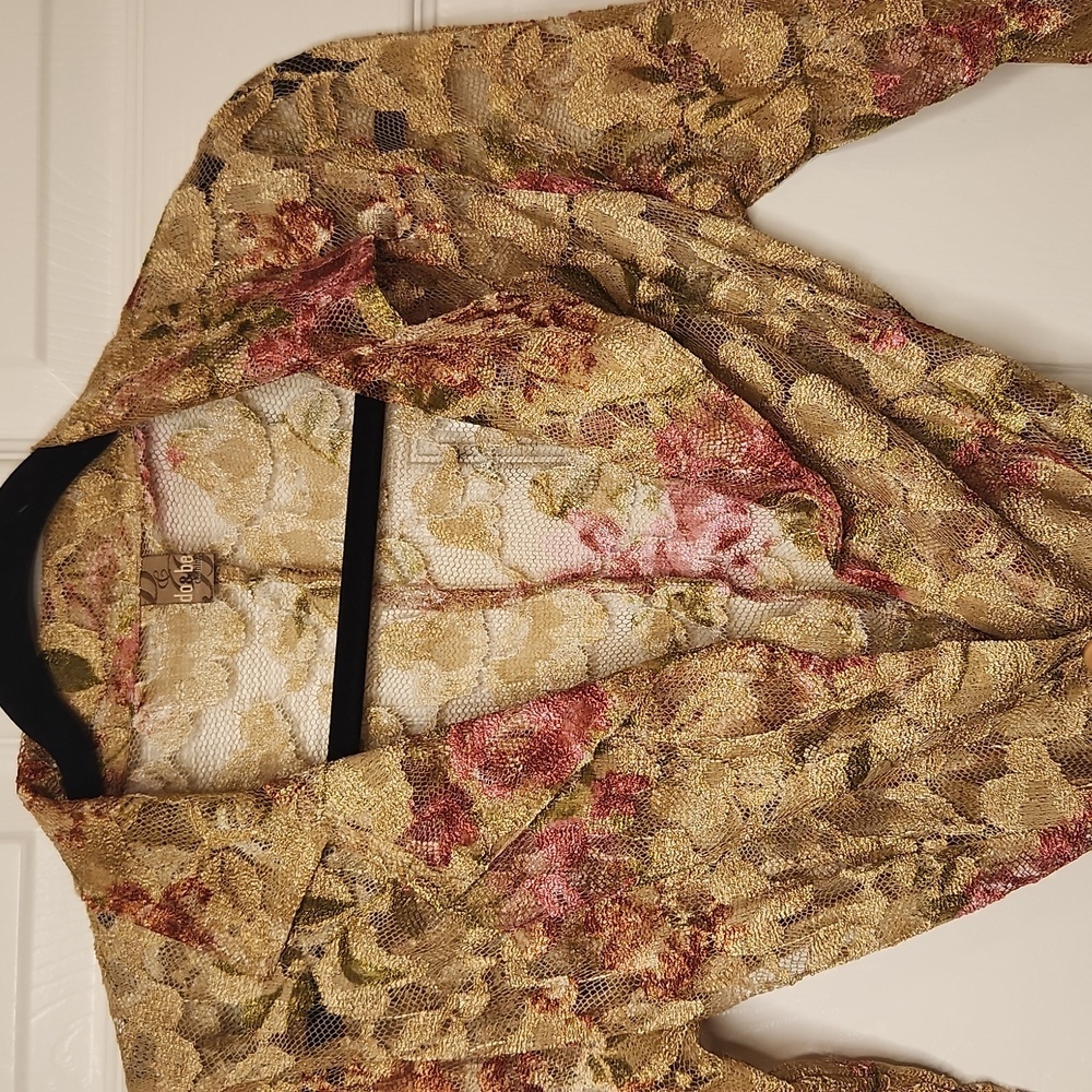 Do & Be Clothing Women's Yellow Gold/Pink Appliqued Floral Lace Jacket Size S - Picture 3 of 13